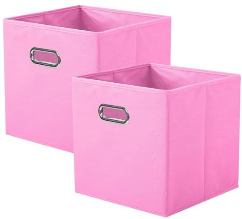 powerking Stoff Aufbewahrungsbox Bins, 2-Pack faltbare Tuch Aufbewahrungswürfel Organizer Schublade mit Metallgriff für Schrank und Spielzeug Lagerung, Rosa