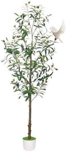4.59FT Olive Tree Artificial, Fake Olive Plants Faux Tree with Lifelike Leaves Fruits Large Artificial Plants for Indoor Outdoor Home Garden Office Decor, 140cm (White Pot)