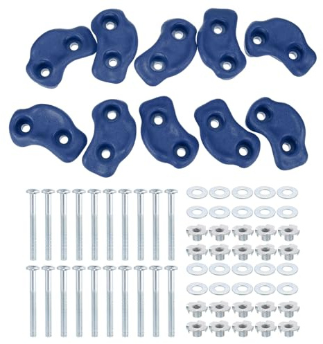 PATIKIL Rock Climbing Holds, 10 Pcs Small Climbing Rock Wall Grips Play Set Climber Attachments with Double Hole for Playground Accessory Indoor Outdoor Tree Training, Blue A-Small