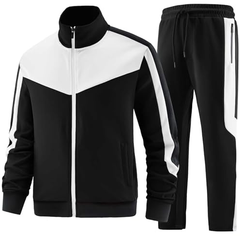 ANOTWENER, Tuta da uomo casual in 2 pezzi, a maniche lunghe, giacca con cerniera intera e pantaloni sportivi da jogging, XL