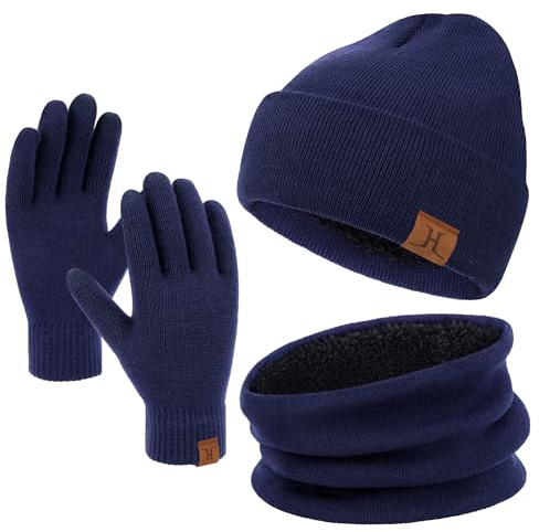 Bequemer Laden Hommes Femmes Hiver Chaud Bonnet Gants Tactiles Écharpe Tricoter Ensemble avec Doublure Polaire Cadeaux Noel Femme Homme