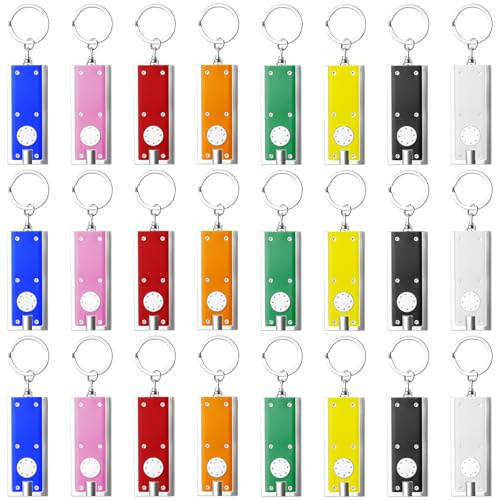 24 Stück LED Schlüsselanhänger Mini Schlüsselanhänger Quadratisch 12 Lumen für Kinder Tragbare Taschenlampe für Camping, Notfälle, Kindergeburtstag, Party