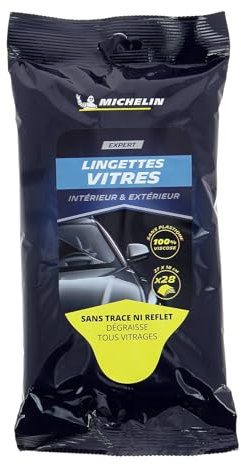 MICHELIN 008891 28 Lingettes Nettoyantes Vitres Voiture, Nettoie et Dégraisse, sans Traces ni Reflets, 100% Viscose