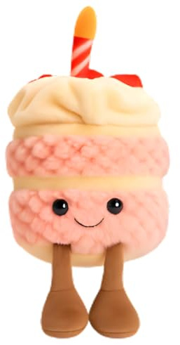 IAndhy 28CM Birthday Cake Plush Pillow, Funny Soft Food Plush Decor, Charming Smile Cake Cushion, Decorative Home Accent Gift
