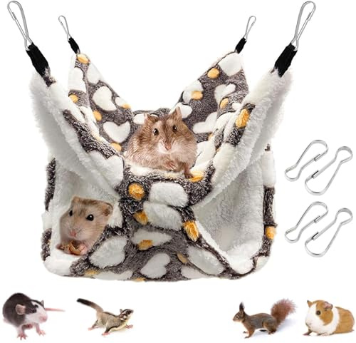 QEEROYO Lit Suspendu pour Rongeur - Hamac Triple pour Cage de Petit Animal de Compagnie, Doux et Chaud, pour Hamster, Cochon d'Inde, Chinchilla et Furet - Transport 30 x 30cm, Couleur de Café
