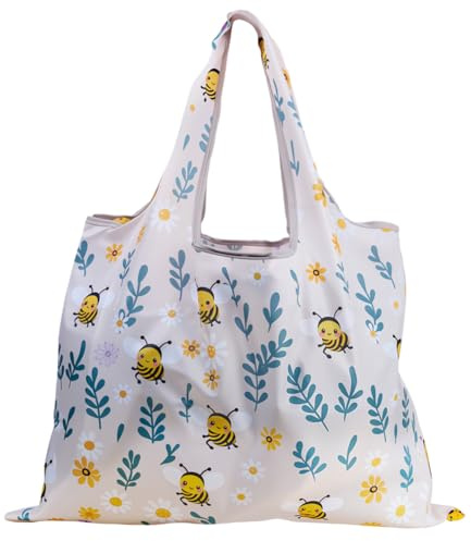 CREATCABIN Bin hopfällbara shoppingväskor återanvändbar matkasse stora kassar med handtag slitstark tvättbar polyester gåvor för kvinnor arbete strand semester resor matvaror present 40 x 55 cm
