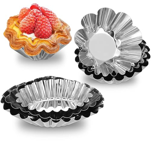 Toyvian 6pcs Stainless Steel Egg Tart Baking Molds Decorative Tart Moulds for Pies Cheesecakes Cupcakes and Desserts Smooth Kitchen Molds for Home Bakery Restaurant and Cake Shop