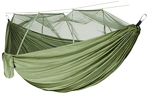 Ultralätt utomhushängmatta med nät 300 kg lastkapacitet andningsbar snabbtorkande fallskärmsnylon perfekt för resor och camping 275 x 140 cm
