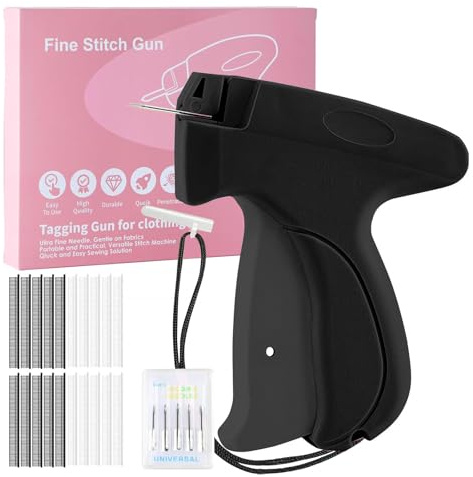 SINZONeu® Handnähpistole Mini - Tragbare Nähmaschine mit 5 Nadeln + 1000 Klammern, Blitzreparatur für Kleidung & Vorhänge, Reise-Nähset für Textilreparaturen,Schwarz