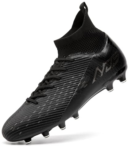 Mokayu Men's Cleats Football Boots Soccer Shoes High Top Training Football Shoes for Professional Sport Outdoor Sneaker Black Gray UK 6
