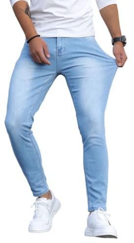Oanviso Jeans de Vaqueros Hombre Skinny Denim Jean Hip Hop Slim Fit Pantalone Moda Elásticos Pantalón Largo Vaquero Ajustados A Azul Claro M