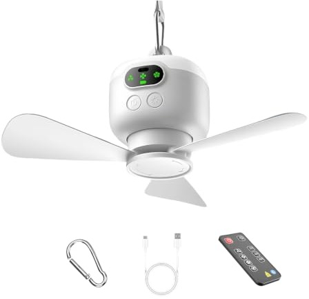 USB Rechargeable Hanging Tent Fan with LED Light & Remote Timer,3 Speed Portable Mini Ceiling Fan,Wireless Quiet Cooling Fan for Tent RV Camper Car Canopy Beach Outdoor Camping