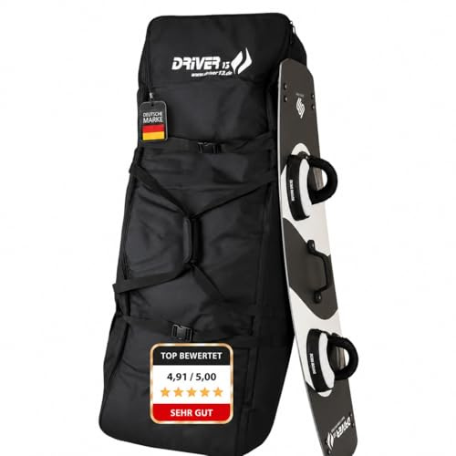 Driver13 Traveler kiteboard-reseväska med hjul 152 cm, boardbag för resa för 2 twintip-brädor upp till 149 x 47 cm, 266 L, svart