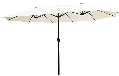 Outsunny Parasol de jardin exterieur parasol double 4,6L x 2,7l x 2,4H m ouverture fermeture manivelle acier polyester haute densité crème