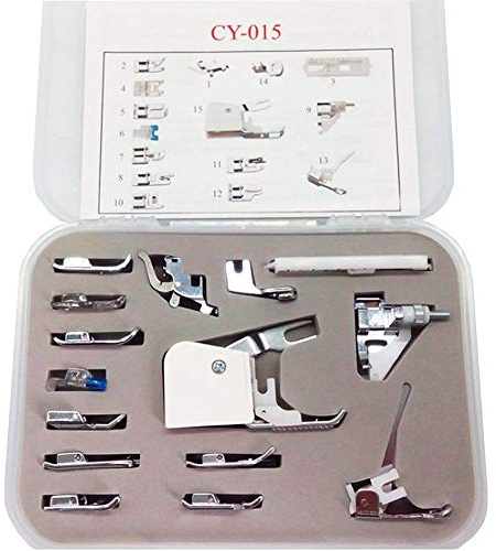 YICBOR 15pc Domestic Sewing Machine Snap-On Presser Foot Walking Foot Kit for Brother, Singer, Babylock, Janome, Pfaff, Kenmore, Riccar, Necchi