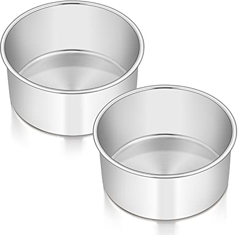 Homikit Rund bakform, rostfritt stål 16,2 cm tårtform set om 2, 7 cm djup högkvalitativ kakform, giftfri och rostfri, spegelpolerad och diskmaskinssäker