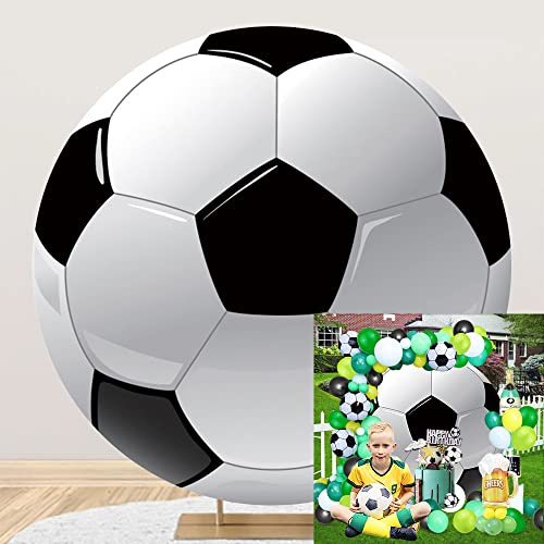 DORCEV Diameter 7.2ft Soccer Photo Round Backdrop Cover Black White Sports Football for Kis Boy Man Birthday Party Circle Photography Background Newborn Gender Reveal Party Sports Theme Backdrop