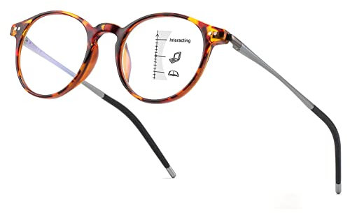 Exquisite Round Ultralight Progressive Multifocus Reading Glasses Women Men Durable Blue Light Blocking Anti EyeStrain/UV Multifocal Readers Spring Hinge（Mid-Near Range 3ft,Top is Not 0）2.25 Tortoise