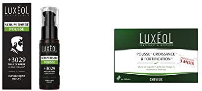 LUXÉOL - Sérum Barbe Pousse - Densité & Epaisseur - Aide À La Pousse De La Barbe & Amélioration Du Poils - 60ml & Pousse Croissance & Fortification - Complément Alimentaire - Roquette, 30 Gélules