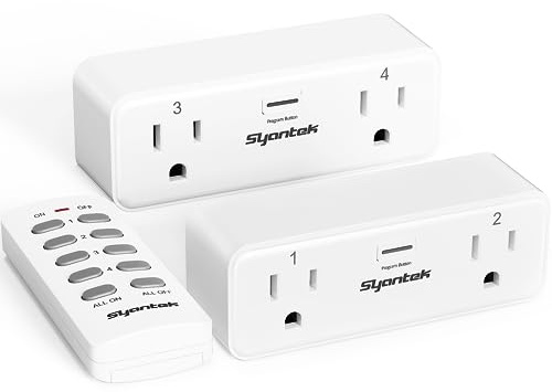 Remote Control Outlet with 2 Independent Control Sockets, Wireless Remote Light Switch Set, Remote Outlet Plug Up to 100 FT Range, FCC Certified, 15A/1875W, White (2 Outlets + 1 Remote)