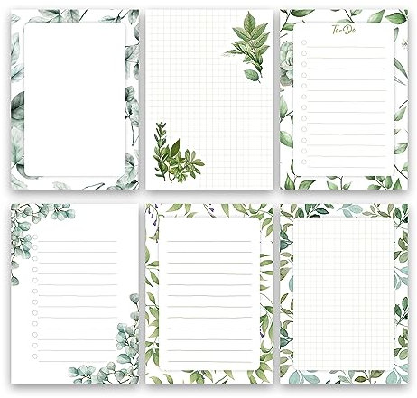 Primus Print 6 x Notizblöcke Schreibblöcke Blocks für Notizen in A6, to do Listen, Einkaufslisten im 6er Set, verschieden Motive/Designs (Grün)