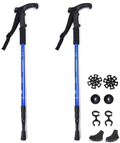 ThreeH Coppia di 2 Bastoni da Trekking Antiurto con Impugnatura a T Bastoni da Passeggio Antiscivolo Bastoni Trekking Leggeri e Regolabili per Uomini Donne Blu