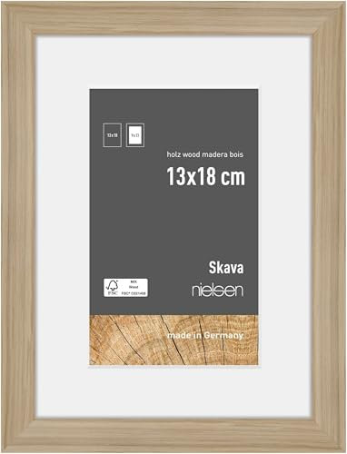 nielsen cadre photoavec passe-partout, 13 x 18 cm, bois, Chêne, cadre photopour poser et accrocherau format paysage et portrait, verre véritable, Skava