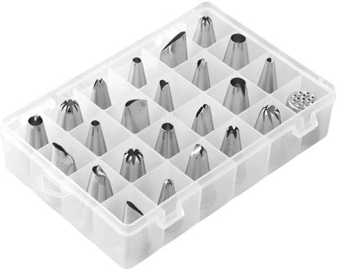 24 Pezzi Bocchette Decorative per Pasticceria, Set di Beccucci per Sac a Poche Professionali, Acciaio Inossidabile Bocchetta Utensili per Torte, Ugelli di Tubazioni per Glassa Cupcakes