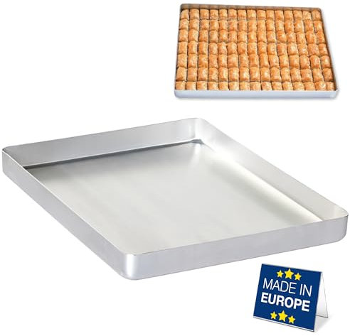 Hakan Aluminium Halbblech-Backform, 35,6 x 45,7 cm, 1 kg Gewicht, dickes, rostfreies Backgeschirr, wickelbeständiges, lebensmittelechtes Aluminium, Backblech, stabiler, erhöhte Kanten