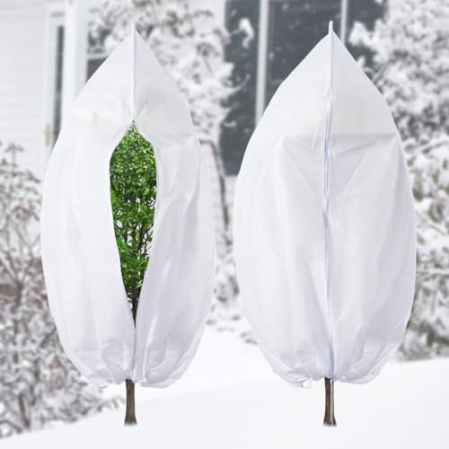 Elepl 2 Stück Winterschutz für Pflanzen 120 x 180 cm Weiß mit Reißverschluss Zugband Pflanzenschutz Winter Frostschutz Pflanzenvlies für Olivenbaum Zitronenbaum und Winterschutz für Palmen Draußen