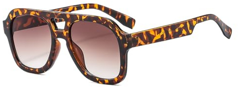Long Keeper Gafas de Sol Piloto para Hombre Mujer Gafas de Sol Cuadradas Vintage Retro Marco Cuadrado Gafas de Piloto Vintage Protección UV400, 50MM (Montura Leopardo - Lente Marrón)