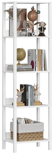Estantería de 5 niveles, estantería de pie, estantería de oficina, estantería de pie, estantería decorativa para presentación, moderna, para sala de estar, dormitorio, color blanco, SSJ001WV1