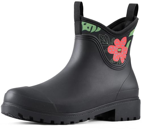 Showave Ankle Rain Boots Women Waterproof Garden Boot Comfort Lined Rubber Mud Chore Booties Slip on Chelsea Rain Footwear