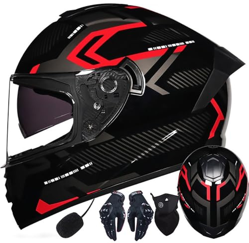 Letetexi Casco Integrale Moto Bluetooth,Caschi Moto Scooter Racing Uomo con Integrale Doppia Visiera Anti Nebbia,Casco Moto Full Face Omologato ECE,Casco Moto Leggero per Donna Uomo 55~64cm