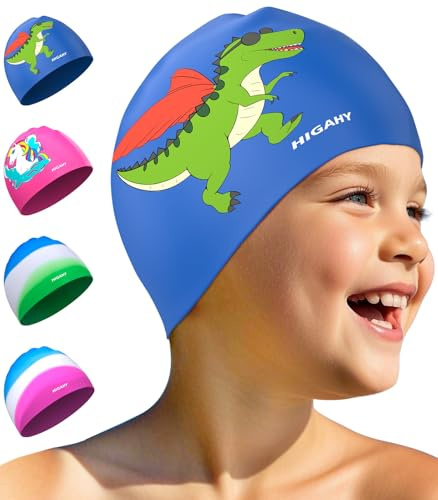 Cuffia Piscina Bambini - Cuffia Silicone Bambina e Bambino 3-15 anni, Cuffia da Piscine con Impermeabile​ e Resistente UV, Adatto per Nuoto e Immersioni