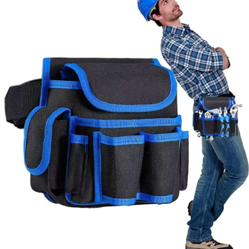 Huvqianu Gürtel-Werkzeugtasche, verstellbarer, robuster Oxford-Werkzeuggürtel, multifunktionale Aufbewahrungstasche und Taschen für Garten, Zimmerei, Dacheindeckung, Elektriker, Sanitär, Camping,