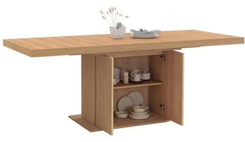 IDMarket - Table à Manger Extensible Rectangle Juliette 6-10 Personnes Pied Central Effet Lattes avec Rangement 160-200 cm