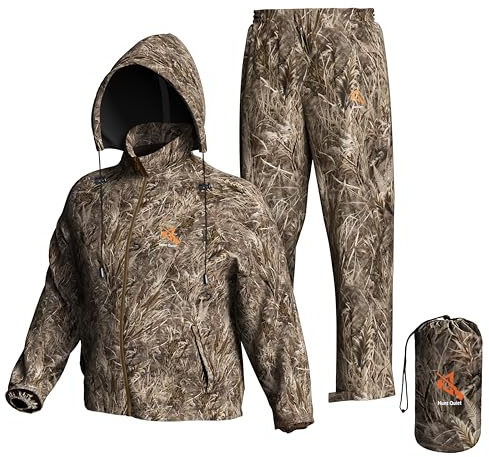 Hunt Quiet Rain Suit, Waterproof, 3000g/(㎡・24h) breathability rating, Lightweight 2-Piece Rainwear for Men and Women, Camouflage L (Hunting, Fishing, Hiking)