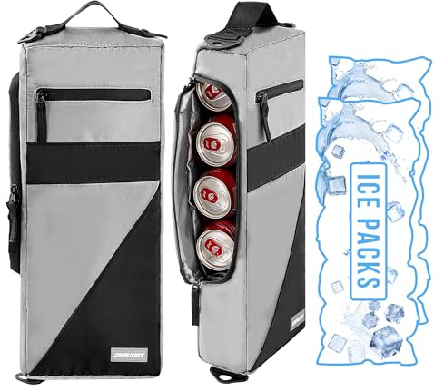 Golf Cooler Bag, Holds 6 Cans or 2 Wine Bottles with 2 Ice Packs Insulated Beer Cooler Sleeve Golf Bag Accessories for Men (Black-Grey)