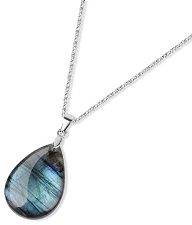 GAVU Collier Argent 925 Femme, Collier Labradorite, Pendentif Goutte d'Eau
