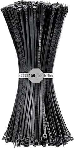 Black Nylon Cable Ties 150 (150 mm × 2.5 mm) 6 Inch NCS35® Heavy Duty, Self-Locking, UV Resistant, Multi-Purpose Plastic Cable Managment Tie Wraps 8 kg Tensile Strength for Electrical,Nylon Zip Ties