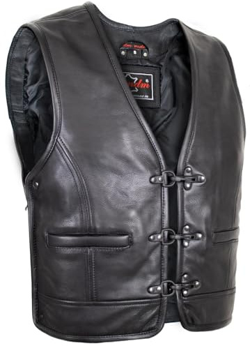 Chaleco de piel de vacuno auténtica para hombre, con laterales ampliables con cremallera, 3 cierres de hebilla, color negro, Negro , XXL