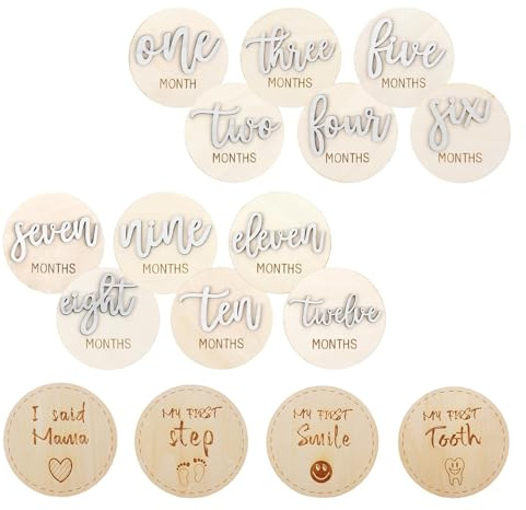 Tarjetas de hitos de madera para bebé de 1 a 12 meses, 16 momentos importantes, hitos para bebés embarazadas, madres embarazadas y padres, regalo de nacimiento para la madre