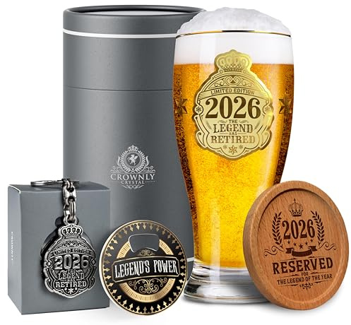 CROWNLY CRYSTAL® 2025 Regalo Pensione Uomo Bicchieri Birra Personalizzati Decorazioni Regali Divertenti Idee Originali Biglietto Auguri