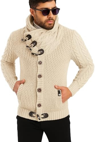 Leif Nelson Chaqueta de punto para hombre con botones en corte regular, cárdigan para hombre en diseño de manga larga, ideal para looks casuales y de negocios, beige claro, L