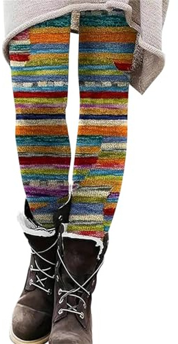 Leggings para mujer, multicolor, estampados, de algodón, térmicos, forrados para invierno, longitud de pierna más larga, medias de punto Fair Isle, patrón de punto, pantalones térmicos, cintura alta