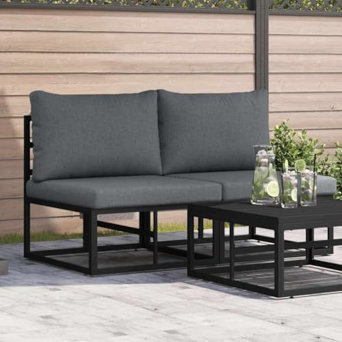 LoogCape trädgårdsmöbelset, svart aluminium, modern utomhus loungesoffa med kudde för terrass, balkong, trädgård, hållbar, 140 x 71,5 x 71 cm