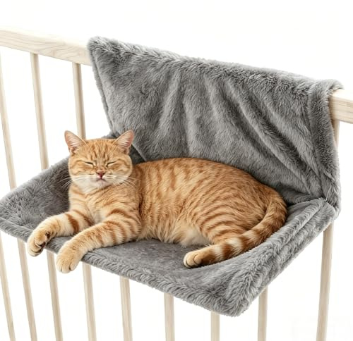 Lettino riscaldante per gatti con morbido rivestimento in peluche, amaca riscaldante per gatti, per tutti i termosifoni (grigio)