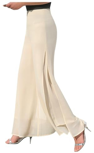 Générique 2026 Pantalon léger en Mousseline de Soie pour Femmes, Haute élastique, Jambe Droite évasée, Culotte de Cocktail de Mariage (Beige, S)