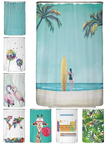 arteneur® - Strand von Kalifornien - Anti-Schimmel Duschvorhang 120x200 - Recycelt mit Öko-Tex Standard 100 - Beschwerter Saum, Blickdicht, Wasserdicht, Waschbar, 8 Haken & E-Book